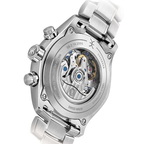 Ebel horloge met een kast in staal, met een wijzerplaat in het blauw en een diameter van 44 mm