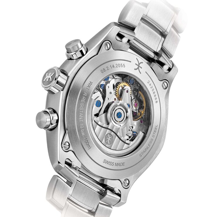 Ebel horloge met een kast in staal, met een wijzerplaat in het blauw en een diameter van 44