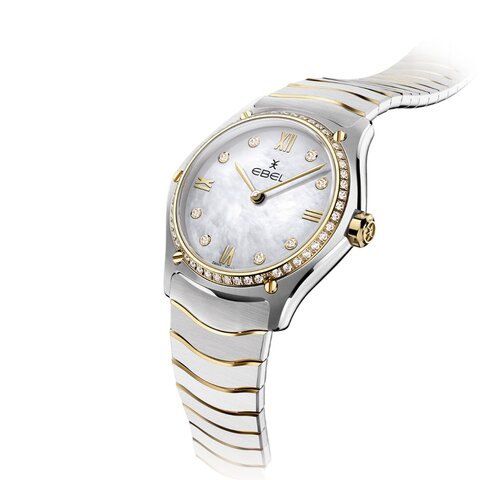 Ebel horloge met een kast in geel goud op staal, met een wijzerplaat in het parelmoer met  briljant en een diameter van 29 mm