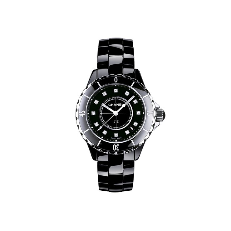 CHANEL horloge met een kast in keramiek, met een wijzerplaat in het zwart en een diameter van 33