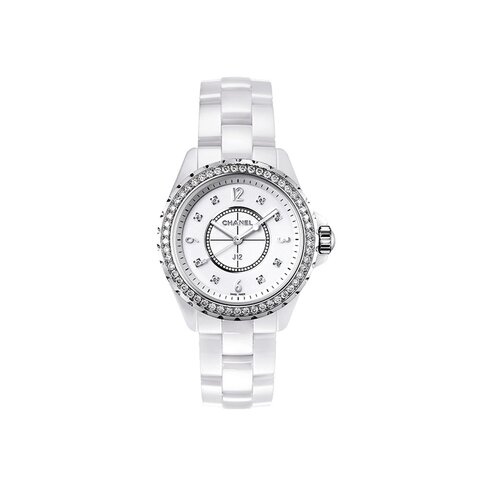CHANEL horloge met een kast in keramiek, met een wijzerplaat in het wit en een diameter van 33 mm