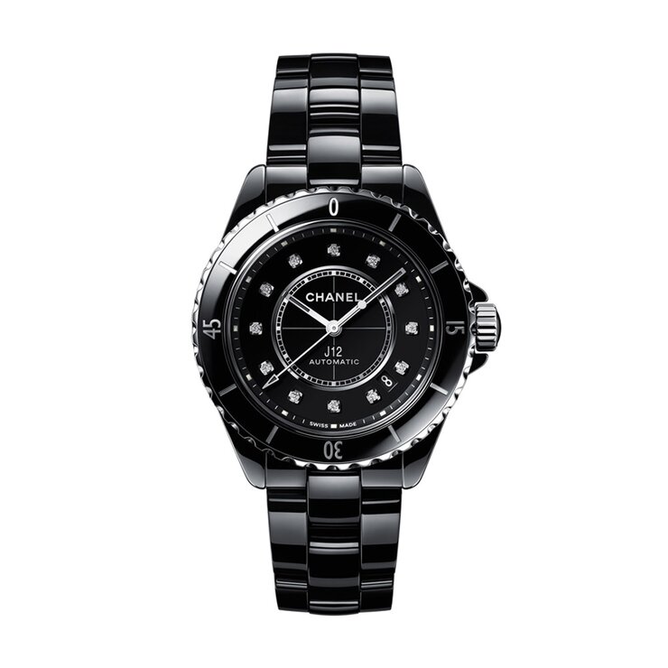 CHANEL horloge met een kast in keramiek, met een wijzerplaat in het zwart en een diameter van 38