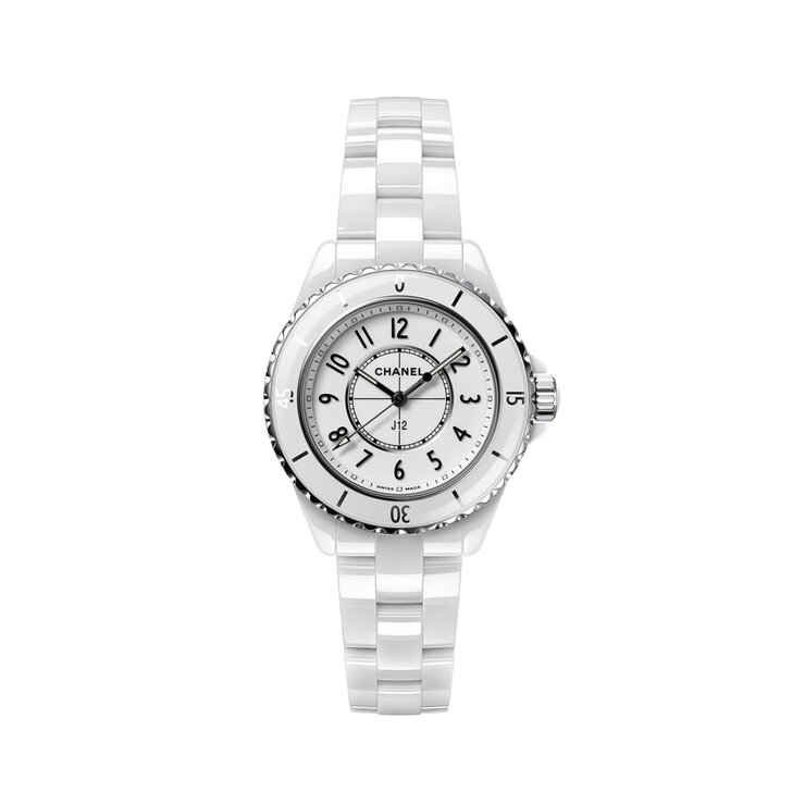 CHANEL horloge met een kast in keramiek, met een wijzerplaat in het wit en een diameter van 33