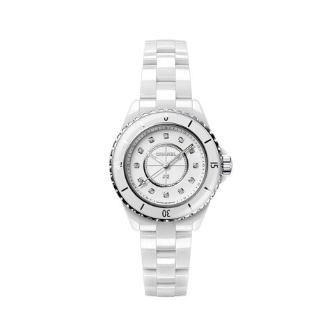 CHANEL horloge met een kast in keramiek, met een wijzerplaat in het wit met  briljant en een diameter van 33 mm