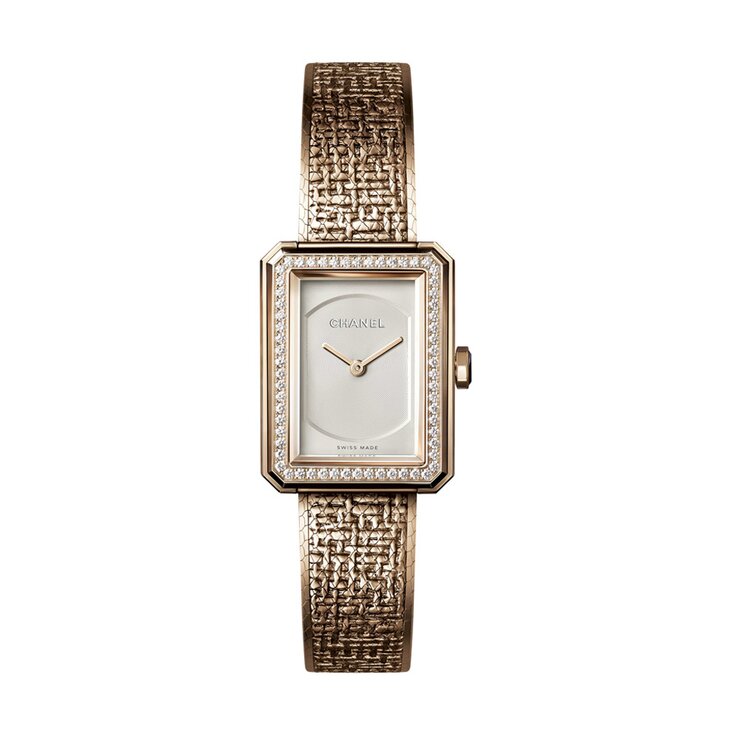 CHANEL horloge met een kast in beige goud, met een wijzerplaat in het wit en een diameter van 21,5 x 27,9