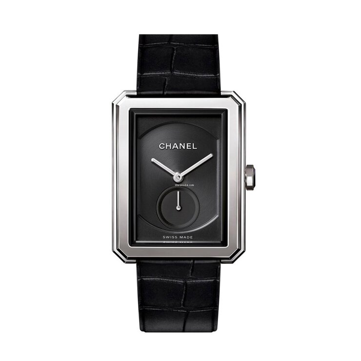 CHANEL horloge met een kast in staal, met een wijzerplaat in het zwart en een diameter van 28,6 x 37