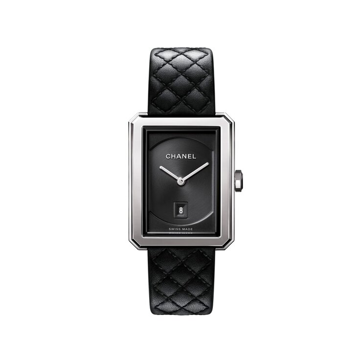CHANEL horloge met een kast in staal, met een wijzerplaat in het zwart en een diameter van 26,7 x 34,6