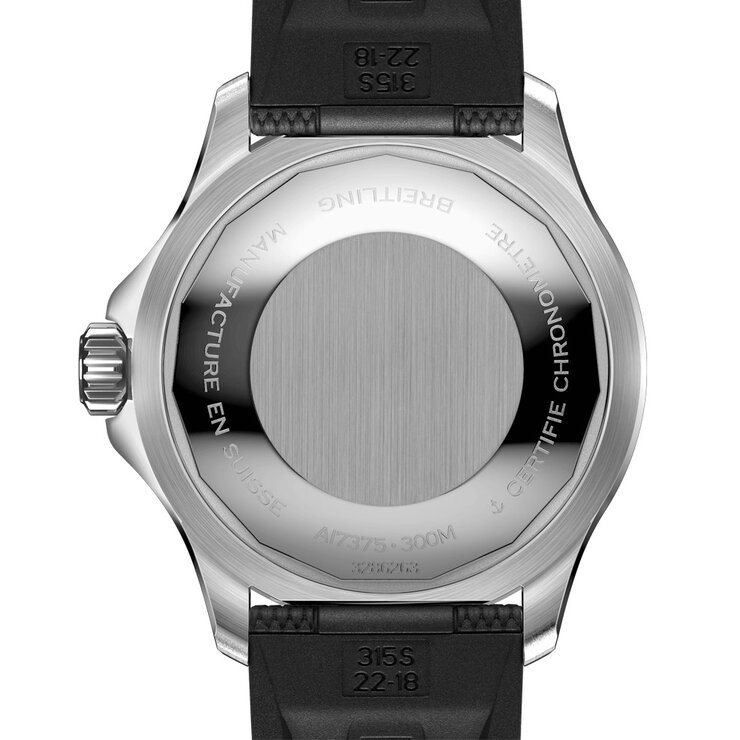 Breitling horloge met een kast in staal, met een wijzerplaat in het zwart en een diameter van 42