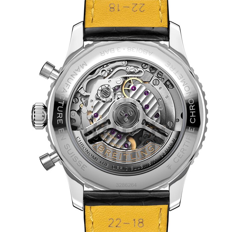 Breitling horloge met een kast in staal, met een wijzerplaat in het zilver en een diameter van 43