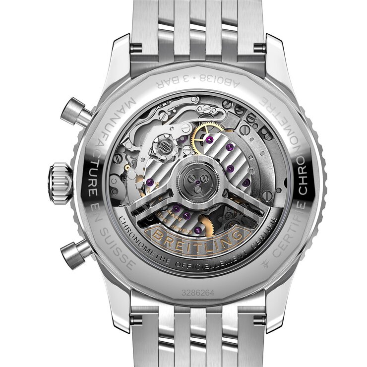 Breitling horloge met een kast in staal, met een wijzerplaat in het rosé en een diameter van 43