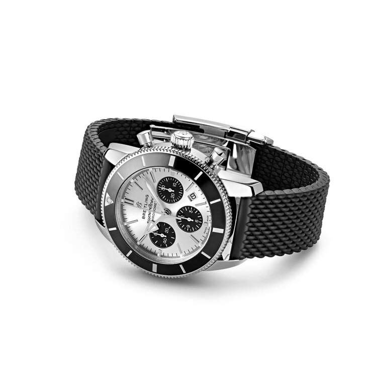 Breitling horloge met een kast in staal, met een wijzerplaat in het grijs en een diameter van 44 mm
