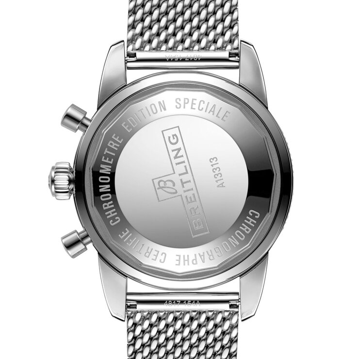 Breitling horloge met een kast in staal, met een wijzerplaat in het groen en een diameter van 44 mm