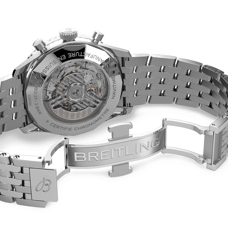 Breitling horloge met een kast in staal, met een wijzerplaat in het zwart en een diameter van 46 mm