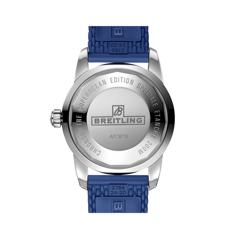 Breitling horloge met een kast in staal, met een wijzerplaat in het blauw en een diameter van 46 mm