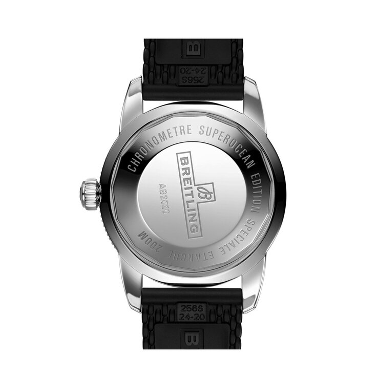 Breitling horloge met een kast in staal, met een wijzerplaat in het zwart en een diameter van 46 mm