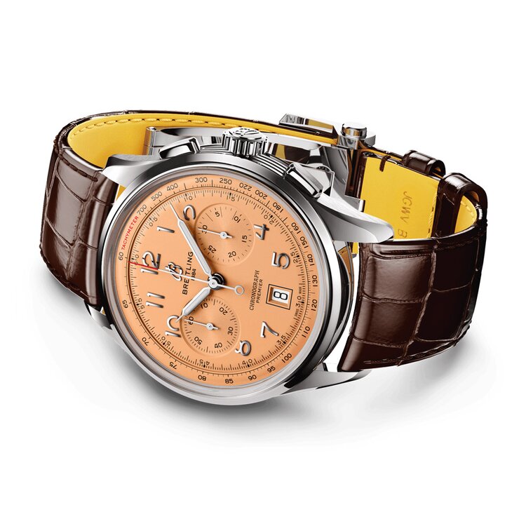 Breitling horloge met een kast in staal, met een wijzerplaat in het rosé en een diameter van 42 mm