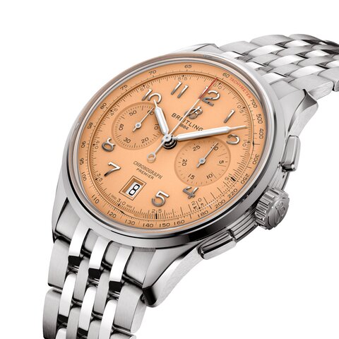 Breitling horloge met een kast in staal, met een wijzerplaat in het rosé en een diameter van 42 mm