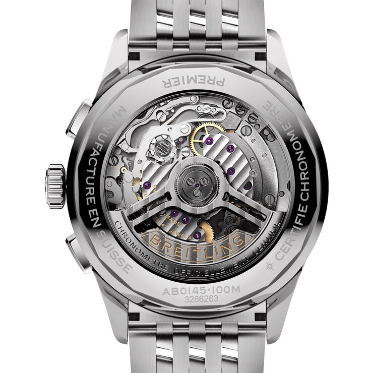 Breitling horloge met een kast in staal, met een wijzerplaat in het groen en een diameter van 42