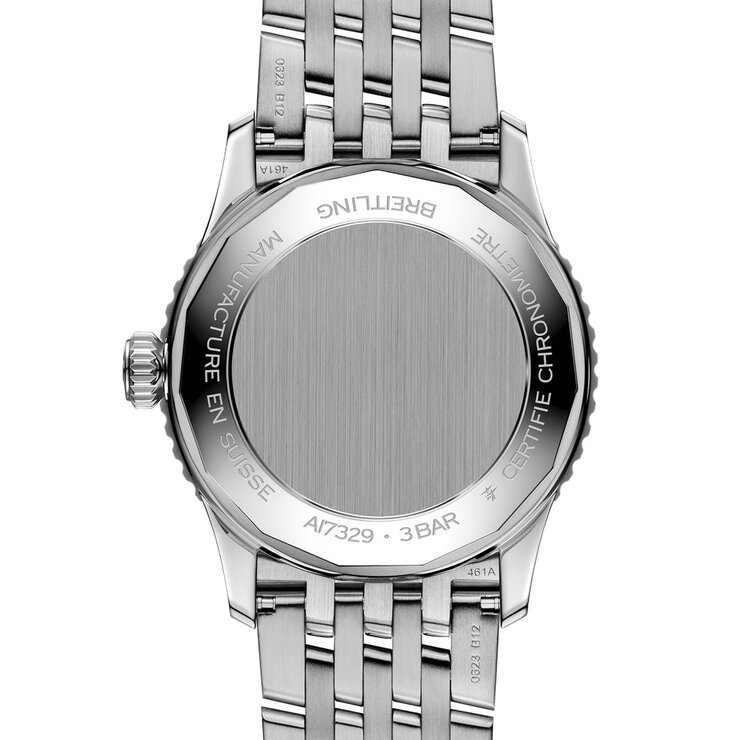 Breitling horloge met een kast in staal, met een wijzerplaat in het blauw en een diameter van 41 mm