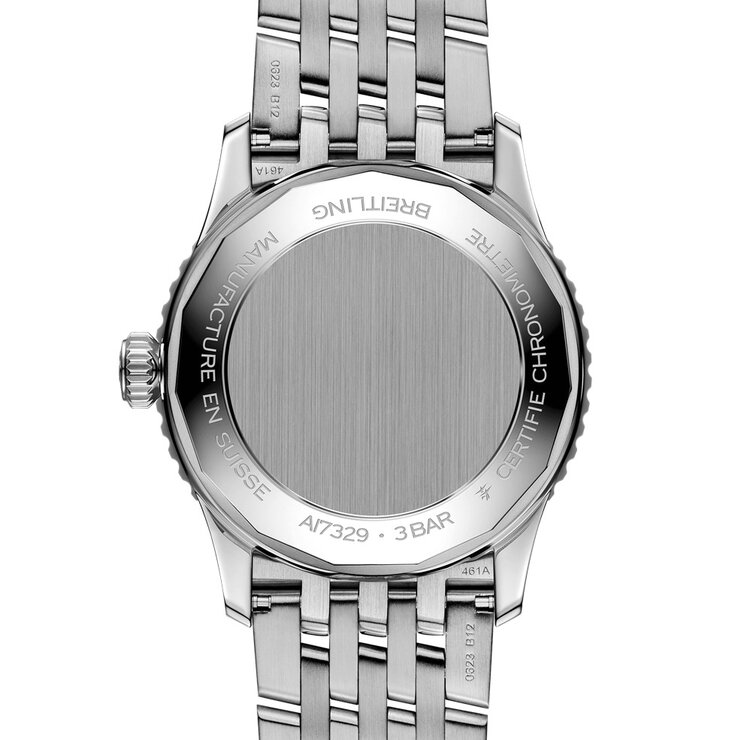 Breitling horloge met een kast in staal, met een wijzerplaat in het blauw en een diameter van 41 mm