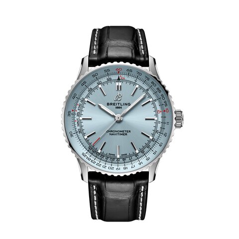 Breitling horloge met een kast in staal, met een wijzerplaat in het blauw en een diameter van 41 mm