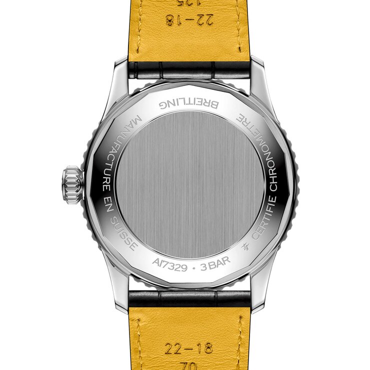 Breitling horloge met een kast in staal, met een wijzerplaat in het blauw en een diameter van 41 mm