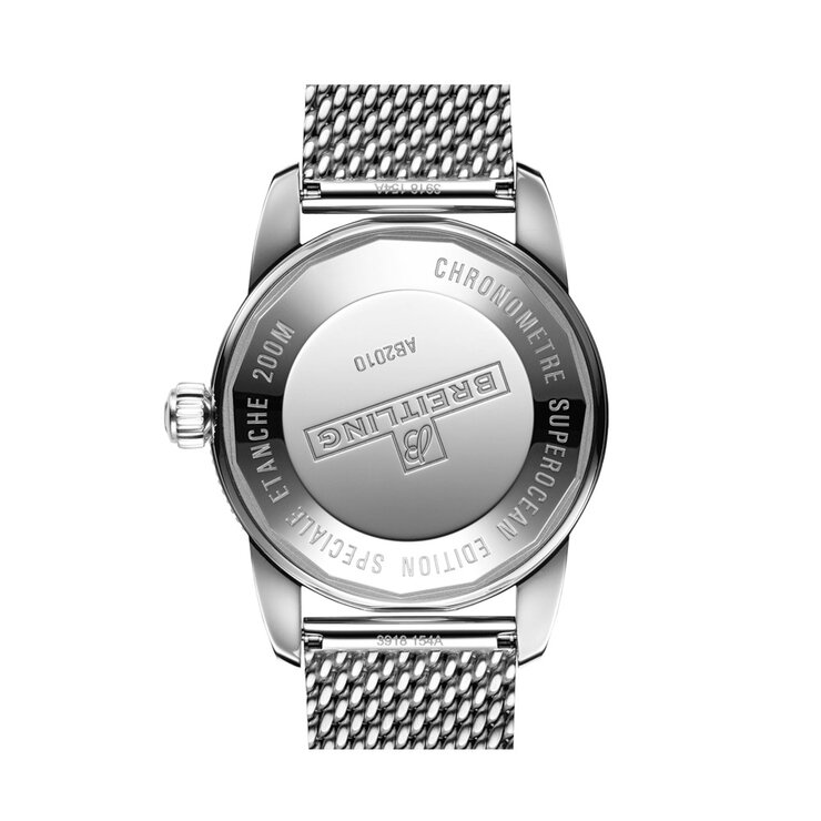 Breitling horloge met een kast in staal, met een wijzerplaat in het zwart en een diameter van 42