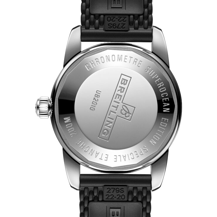 Breitling horloge met een kast in rosé goud op staal, met een wijzerplaat in het zwart en een diameter van 42 mm