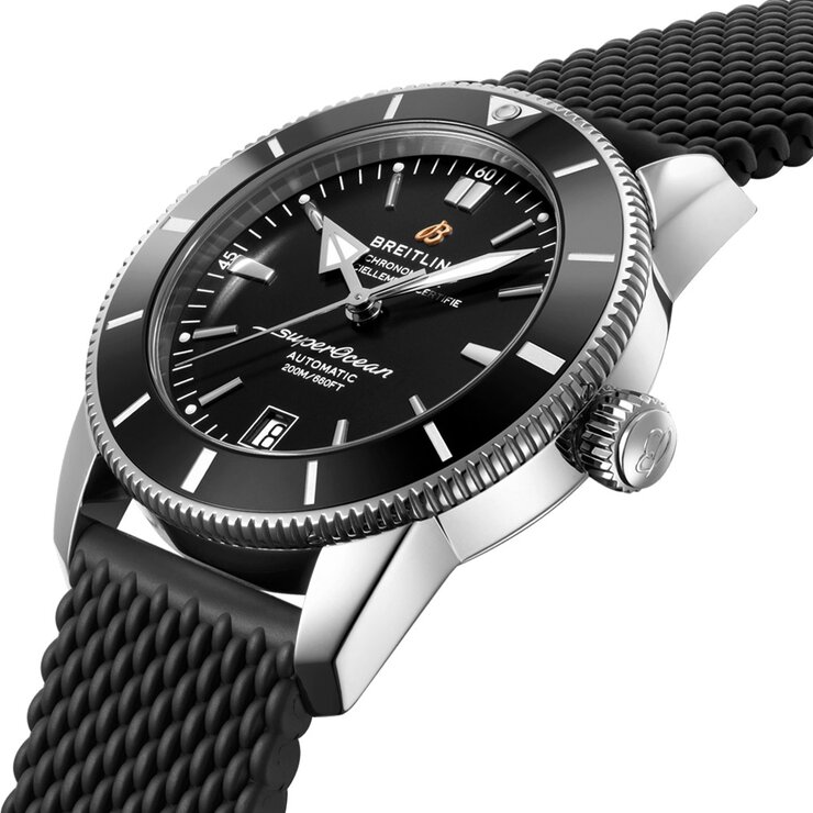 Breitling horloge met een kast in staal, met een wijzerplaat in het zwart en een diameter van 42
