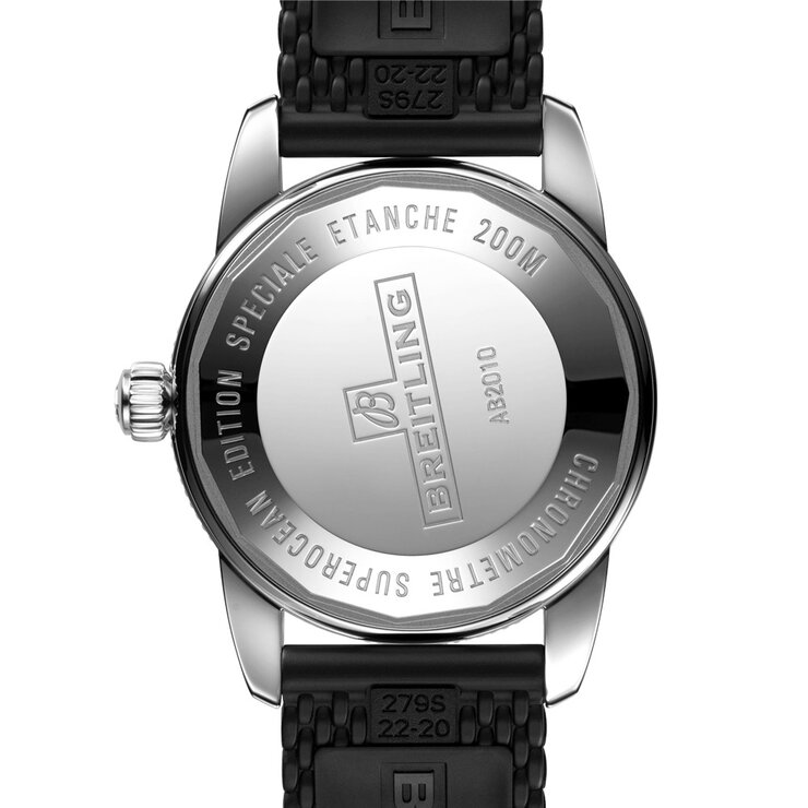Breitling horloge met een kast in staal, met een wijzerplaat in het zwart en een diameter van 42