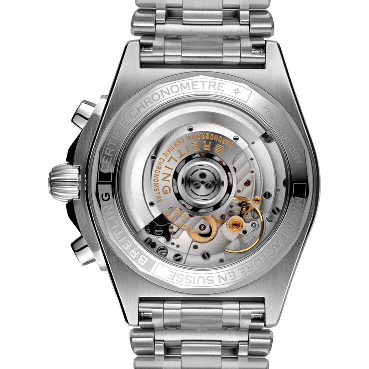 Breitling horloge met een kast in staal, met een wijzerplaat in het blauw en een diameter van 42