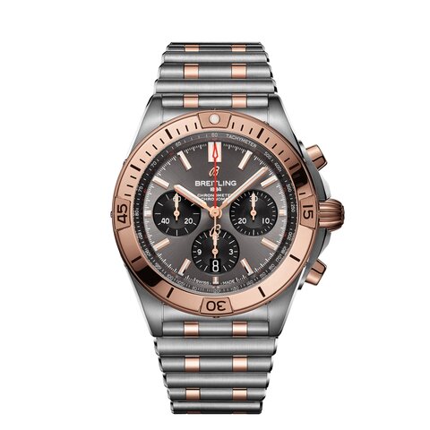 Breitling horloge met een kast in staal, met een wijzerplaat in het grijs en een diameter van 42 mm