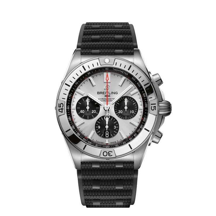 Breitling horloge met een kast in staal, met een wijzerplaat in het zilver en een diameter van 42