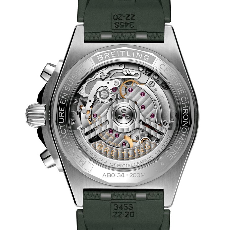 Breitling horloge met een kast in staal, met een wijzerplaat in het groen en een diameter van 42