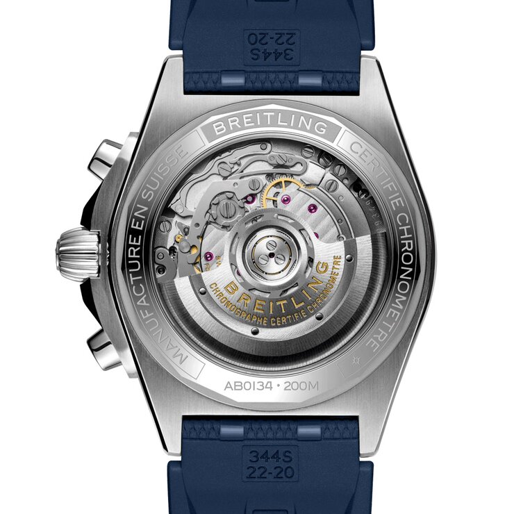 Breitling horloge met een kast in staal, met een wijzerplaat in het blauw en een diameter van 42 mm