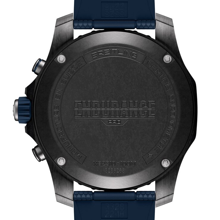 Breitling horloge met een kast in breitlight, met een wijzerplaat in het zwart en een diameter van 44 mm