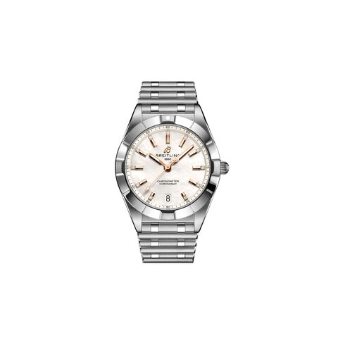 Breitling horloge met een kast in staal, met een wijzerplaat in het parelmoer met  briljant en een diameter van 32 mm