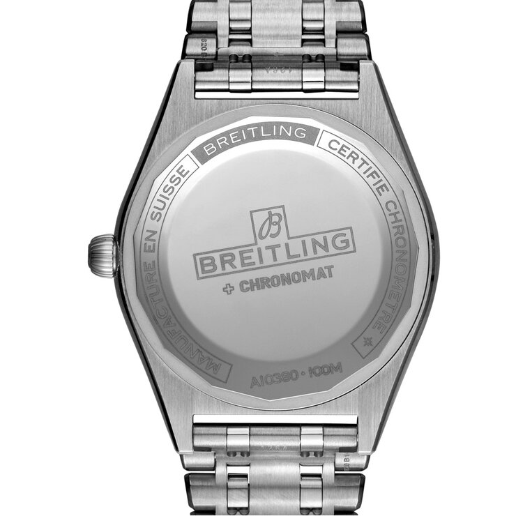 Breitling horloge met een kast in staal, met een wijzerplaat in het zilver met briljant en een diameter van 36