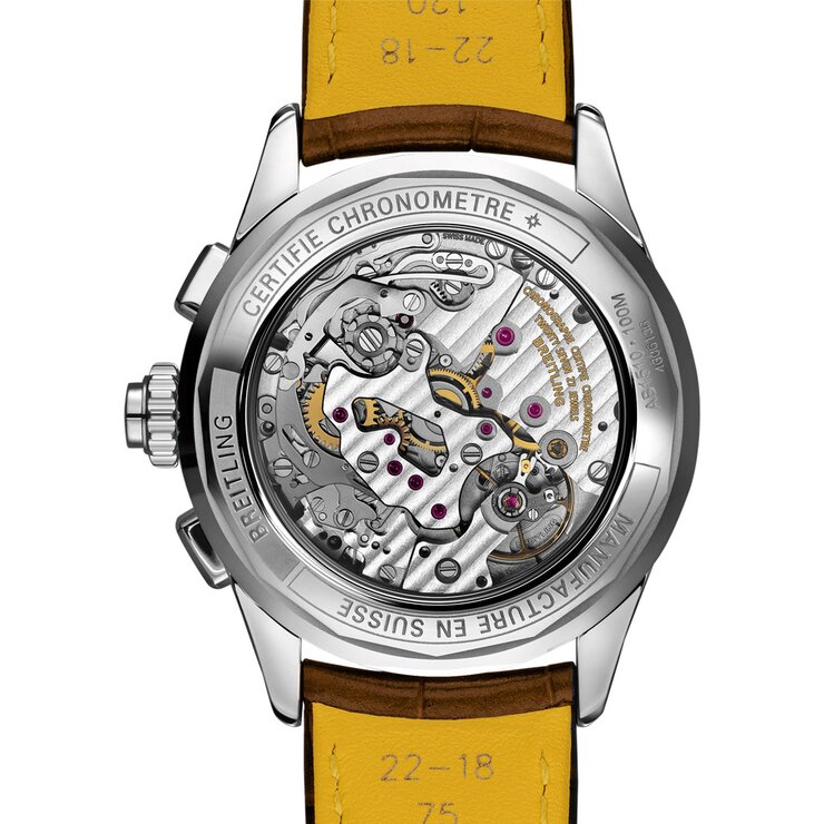 Breitling horloge met een kast in staal, met een wijzerplaat in het blauw en een diameter van 42