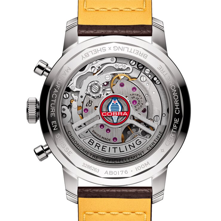 Breitling horloge met een kast in staal, met een wijzerplaat in het blauw en een diameter van 41