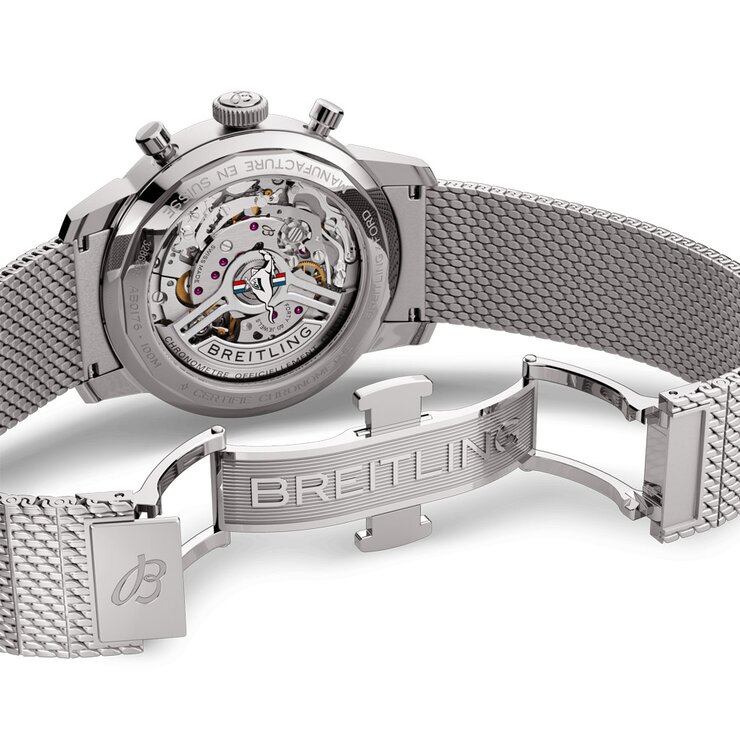Breitling horloge met een kast in staal, met een wijzerplaat in het groen en een diameter van 41