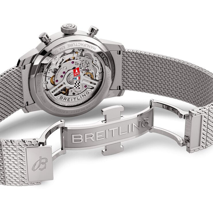 Breitling horloge met een kast in staal, met een wijzerplaat in het rood en een diameter van 41 mm