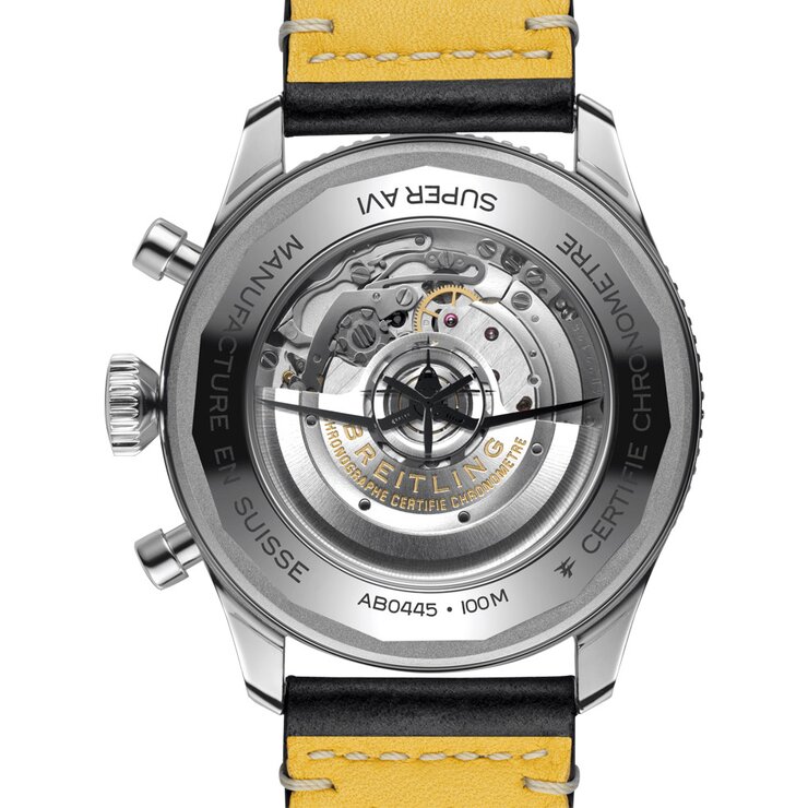 Breitling horloge met een kast in staal, met een wijzerplaat in het blauw en een diameter van 46 mm