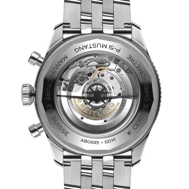 Breitling horloge met een kast in staal, met een wijzerplaat in het zwart en een diameter van 46