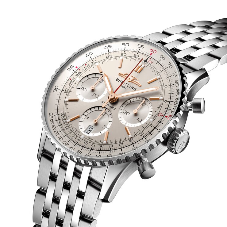 Breitling horloge met een kast in staal, met een wijzerplaat in het zilver en een diameter van 41