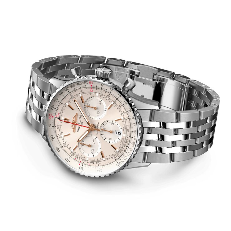 Breitling horloge met een kast in staal, met een wijzerplaat in het zilver en een diameter van 41