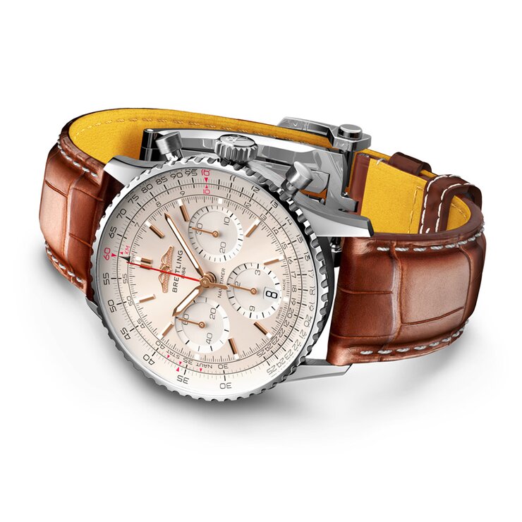 Breitling horloge met een kast in staal, met een wijzerplaat in het zilver en een diameter van 41 mm