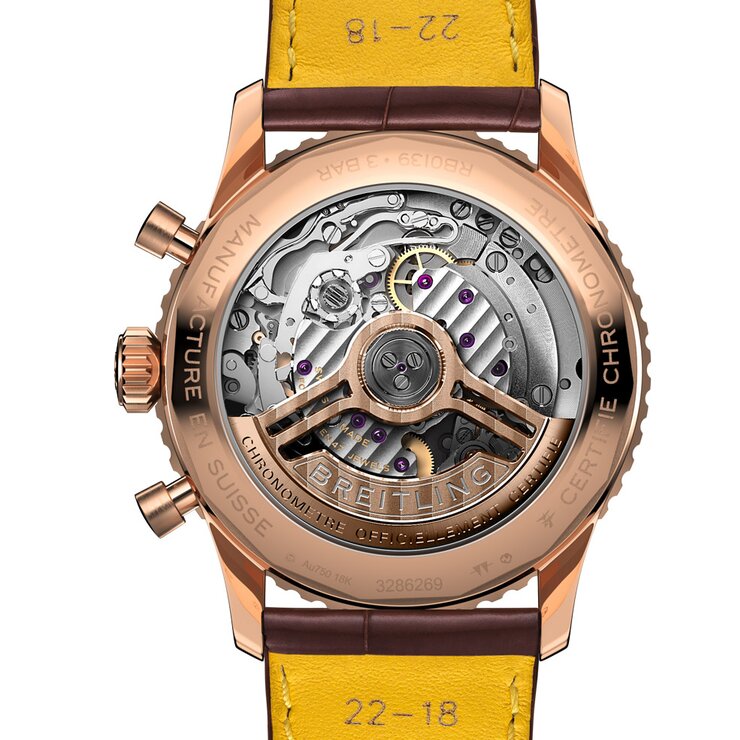 Breitling horloge met een kast in rosé goud, met een wijzerplaat in het zilver en een diameter van 41 mm