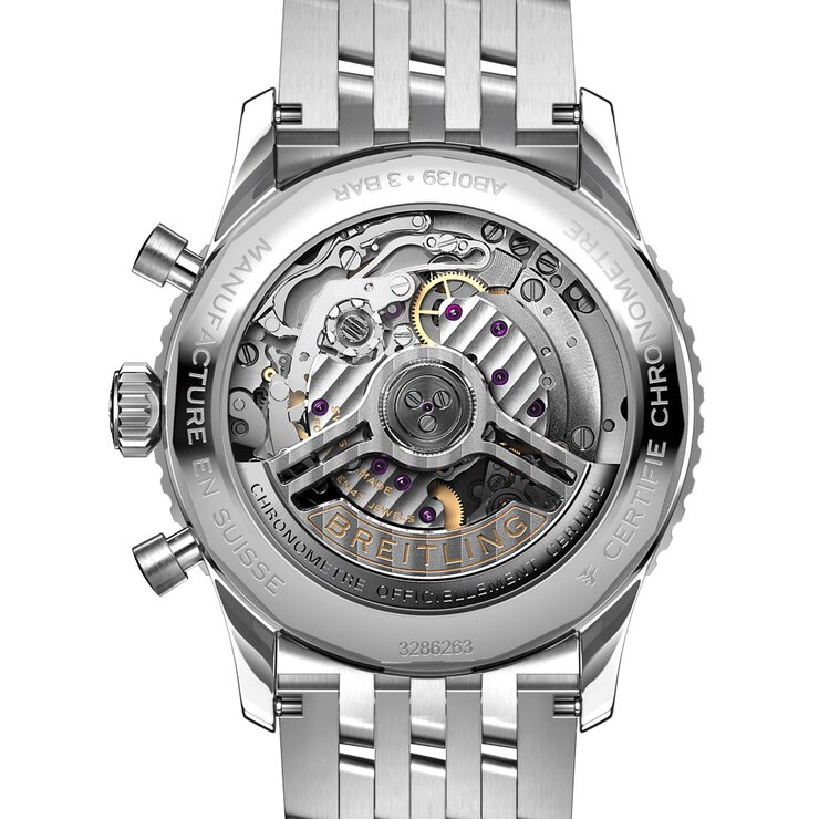 Breitling horloge met een kast in staal, met een wijzerplaat in het blauw en een diameter van 41