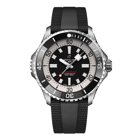 Breitling horloge met een kast in staal, met een wijzerplaat in het zwart en een diameter van 46 mm